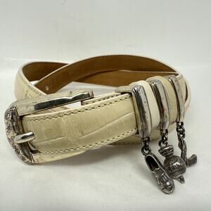 Brighton Ivory Leather Charm Belt M 30 Croc Embossed Western Boho Golf